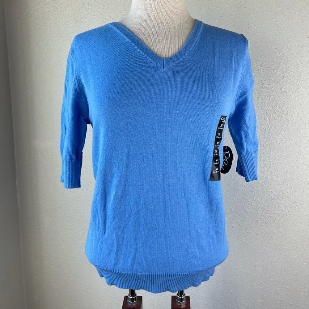 NWT PBX Blue Half Sleeve Sweater Top Size M